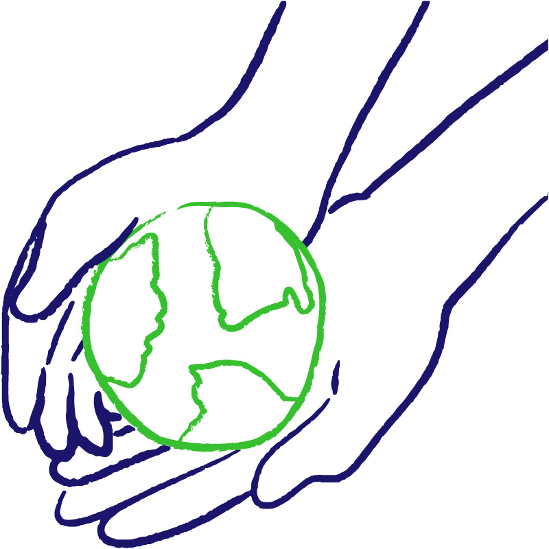 Illustration von zwei Händen, die eine Erdkugel halten