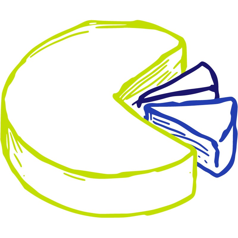 Ein Kuchen und zwei Kuchenstücke, die abgeschnitten sind